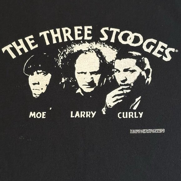 Three Stooges Funny Retro Graphic T-Shirt Oversized Larry Moe Curly Black Sz L - Picture 2 of 7